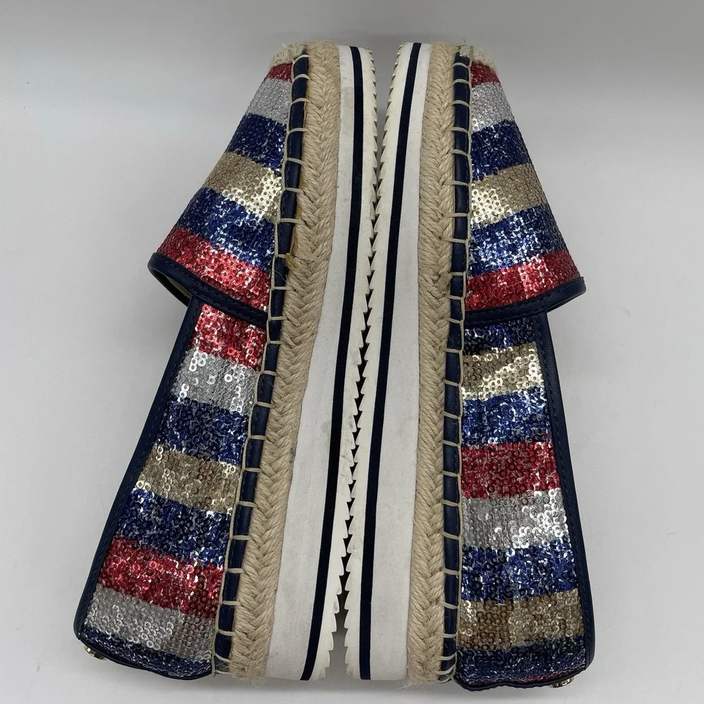Tommy Hilfiger Womens 6.5 Shoes Flats Corliss‎ 2 American Flag Sequin Espadrille